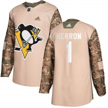 Men's Adidas Pittsburgh Penguins Denis Herron Camo Veterans Day Practice Jersey - Authentic