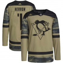 Youth Adidas Pittsburgh Penguins Denis Herron Camo Military Appreciation Practice Jersey - Authentic