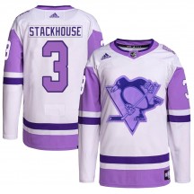 Men's Adidas Pittsburgh Penguins Ron Stackhouse White/Purple Hockey Fights Cancer Primegreen Jersey - Authentic