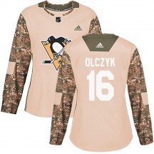 Women's Adidas Pittsburgh Penguins Ed Olczyk Camo Veterans Day Practice Jersey - Authentic