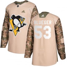 Youth Adidas Pittsburgh Penguins Teddy Blueger Blue Camo Veterans Day Practice Jersey - Authentic