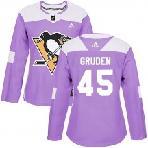 Women's Adidas Pittsburgh Penguins Jonathan Gruden Purple Fights Cancer Practice Jersey - Authentic