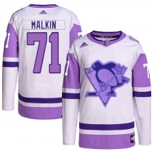 Youth Adidas Pittsburgh Penguins Evgeni Malkin White/Purple Hockey Fights Cancer Primegreen Jersey - Authentic