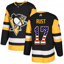 Men's Adidas Pittsburgh Penguins Bryan Rust Black USA Flag Fashion Jersey - Authentic
