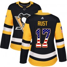 Women's Adidas Pittsburgh Penguins Bryan Rust Black USA Flag Fashion Jersey - Authentic