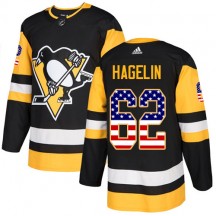 Men's Adidas Pittsburgh Penguins Carl Hagelin Black USA Flag Fashion Jersey - Authentic