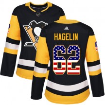 Women's Adidas Pittsburgh Penguins Carl Hagelin Black USA Flag Fashion Jersey - Authentic