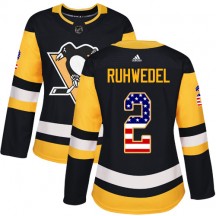 Women's Adidas Pittsburgh Penguins Chad Ruhwedel Black USA Flag Fashion Jersey - Authentic