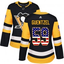 Women's Adidas Pittsburgh Penguins Jake Guentzel Black USA Flag Fashion Jersey - Authentic