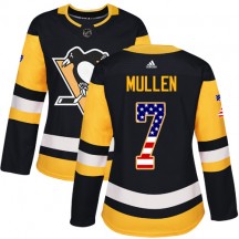 Women's Adidas Pittsburgh Penguins Joe Mullen Black USA Flag Fashion Jersey - Authentic