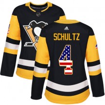 Women's Adidas Pittsburgh Penguins Justin Schultz Black USA Flag Fashion Jersey - Authentic