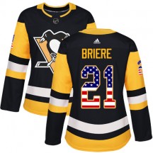 Women's Adidas Pittsburgh Penguins Michel Briere Black USA Flag Fashion Jersey - Authentic