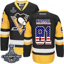 Men's Reebok Pittsburgh Penguins Phil Kessel Black/Gold USA Flag Fashion 2017 Stanley Cup Champions Jersey - Authentic
