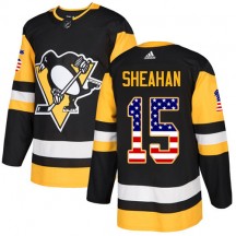 Men's Adidas Pittsburgh Penguins Riley Sheahan Black USA Flag Fashion Jersey - Authentic