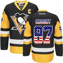 Men's Reebok Pittsburgh Penguins Sidney Crosby Black/Gold USA Flag Fashion Jersey - Authentic