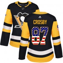 Women's Adidas Pittsburgh Penguins Sidney Crosby Black USA Flag Fashion Jersey - Authentic