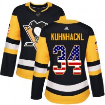 Women's Adidas Pittsburgh Penguins Tom Kuhnhackl Black USA Flag Fashion Jersey - Authentic