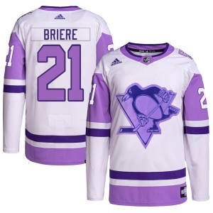 Men's Adidas Pittsburgh Penguins Michel Briere White/Purple Hockey Fights Cancer Primegreen Jersey - Authentic