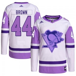 Men's Adidas Pittsburgh Penguins Rob Brown White/Purple Hockey Fights Cancer Primegreen Jersey - Authentic