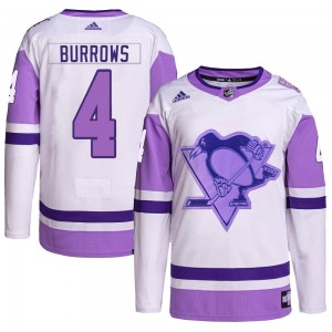 Men's Adidas Pittsburgh Penguins Dave Burrows White/Purple Hockey Fights Cancer Primegreen Jersey - Authentic
