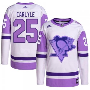 Men's Adidas Pittsburgh Penguins Randy Carlyle White/Purple Hockey Fights Cancer Primegreen Jersey - Authentic