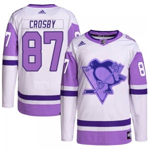 Men's Adidas Pittsburgh Penguins Sidney Crosby White/Purple Hockey Fights Cancer Primegreen Jersey - Authentic