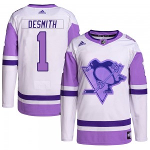 Men's Adidas Pittsburgh Penguins Casey DeSmith White/Purple Hockey Fights Cancer Primegreen Jersey - Authentic