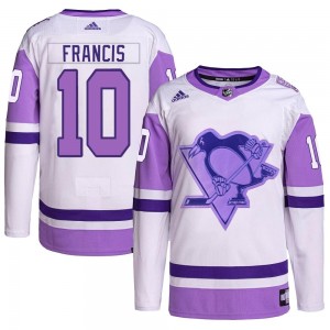Men's Adidas Pittsburgh Penguins Ron Francis White/Purple Hockey Fights Cancer Primegreen Jersey - Authentic