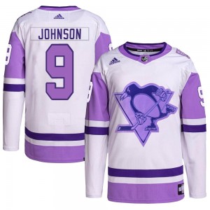 Men's Adidas Pittsburgh Penguins Mark Johnson White/Purple Hockey Fights Cancer Primegreen Jersey - Authentic