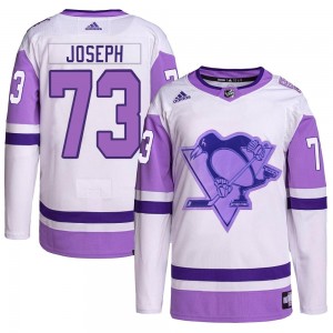 Men's Adidas Pittsburgh Penguins Pierre-Olivier Joseph White/Purple Hockey Fights Cancer Primegreen Jersey - Authentic