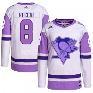 Men's Adidas Pittsburgh Penguins Mark Recchi White/Purple Hockey Fights Cancer Primegreen Jersey - Authentic