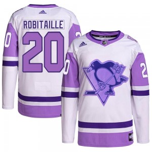 Men's Adidas Pittsburgh Penguins Luc Robitaille White/Purple Hockey Fights Cancer Primegreen Jersey - Authentic