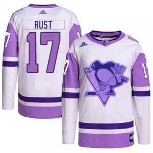 Men's Adidas Pittsburgh Penguins Bryan Rust White/Purple Hockey Fights Cancer Primegreen Jersey - Authentic
