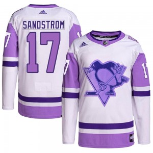 Men's Adidas Pittsburgh Penguins Tomas Sandstrom White/Purple Hockey Fights Cancer Primegreen Jersey - Authentic