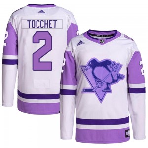Men's Adidas Pittsburgh Penguins Rick Tocchet White/Purple Hockey Fights Cancer Primegreen Jersey - Authentic