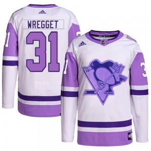 Men's Adidas Pittsburgh Penguins Ken Wregget White/Purple Hockey Fights Cancer Primegreen Jersey - Authentic