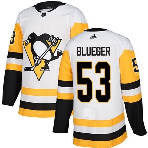 Youth Adidas Pittsburgh Penguins Teddy Blueger Blue White Away Jersey - Authentic