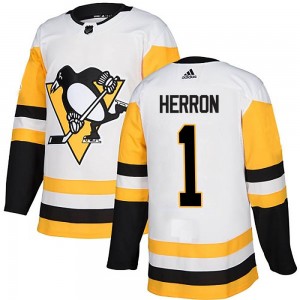 Youth Adidas Pittsburgh Penguins Denis Herron White Away Jersey - Authentic