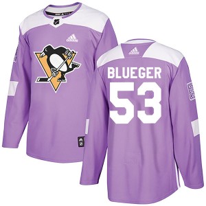 Men's Adidas Pittsburgh Penguins Teddy Blueger Blue Purple Fights Cancer Practice Jersey - Authentic