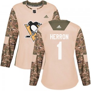 Women's Adidas Pittsburgh Penguins Denis Herron Camo Veterans Day Practice Jersey - Authentic