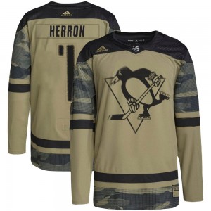 Men's Adidas Pittsburgh Penguins Denis Herron Camo Military Appreciation Practice Jersey - Authentic