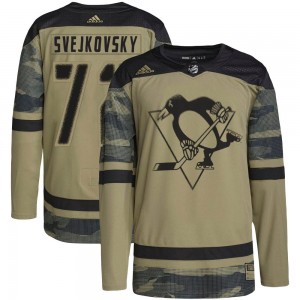 Men's Adidas Pittsburgh Penguins Lukas Svejkovsky Camo Military Appreciation Practice Jersey - Authentic