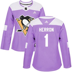 Women's Adidas Pittsburgh Penguins Denis Herron Purple Fights Cancer Practice Jersey - Authentic