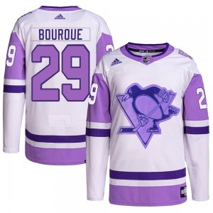 Youth Adidas Pittsburgh Penguins Phil Bourque White/Purple Hockey Fights Cancer Primegreen Jersey - Authentic