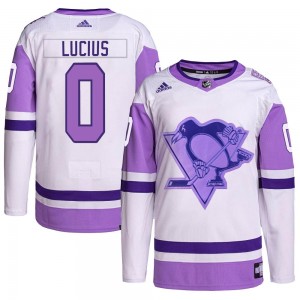Youth Adidas Pittsburgh Penguins Cruz Lucius White/Purple Hockey Fights Cancer Primegreen Jersey - Authentic