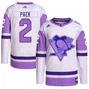 Youth Adidas Pittsburgh Penguins Jim Paek White/Purple Hockey Fights Cancer Primegreen Jersey - Authentic