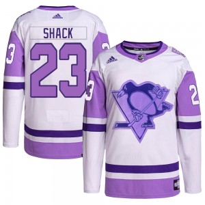 Youth Adidas Pittsburgh Penguins Eddie Shack White/Purple Hockey Fights Cancer Primegreen Jersey - Authentic