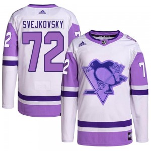Youth Adidas Pittsburgh Penguins Lukas Svejkovsky White/Purple Hockey Fights Cancer Primegreen Jersey - Authentic