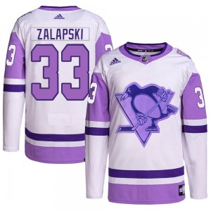 Youth Adidas Pittsburgh Penguins Zarley Zalapski White/Purple Hockey Fights Cancer Primegreen Jersey - Authentic