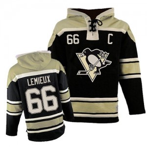 Youth Pittsburgh Penguins Mario Lemieux Black Old Time Hockey Sawyer Hooded Sweatshirt - Authentic